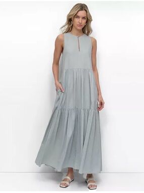 DKNY Sleeveless Tiered Maxi Dress in Mineral color
